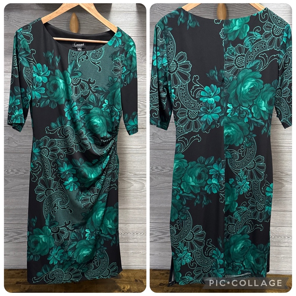 connected apparel Black Dress with Teal Floral Print
